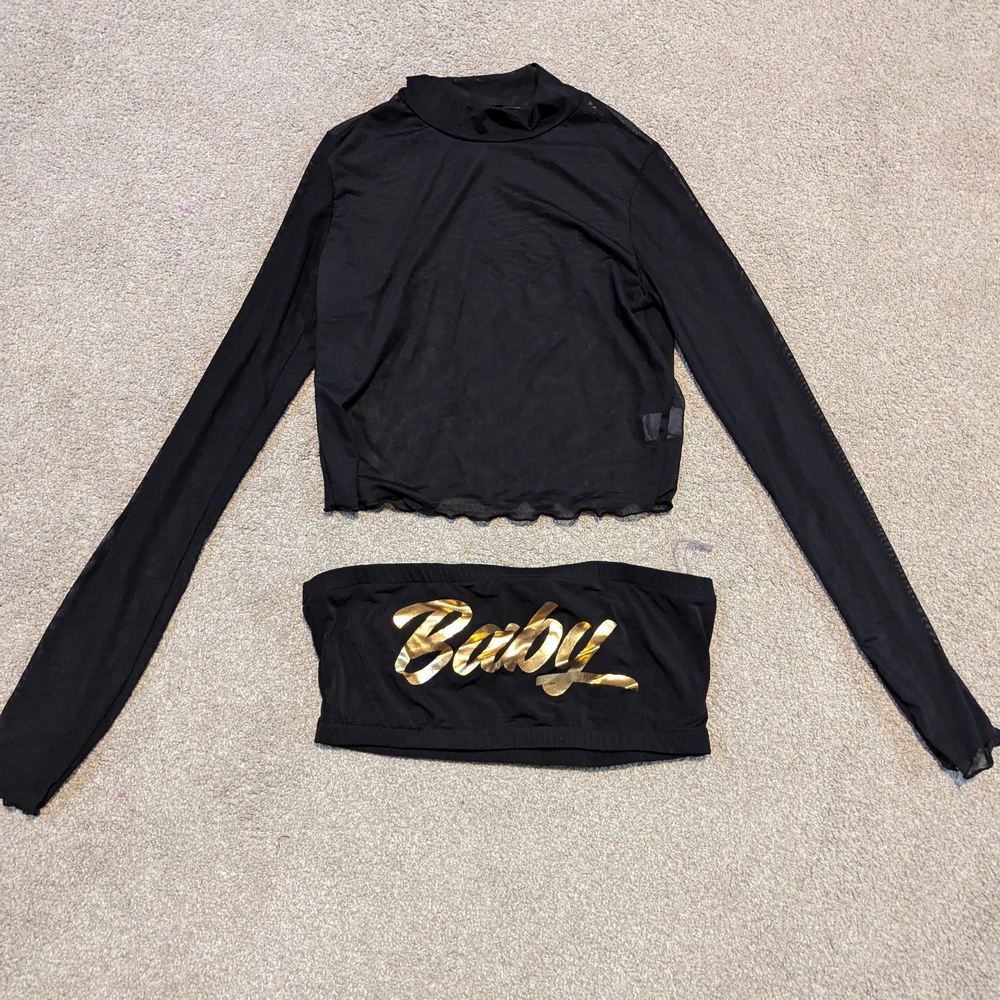 Black Long Sleeve Sheer Top and Tube Top Set